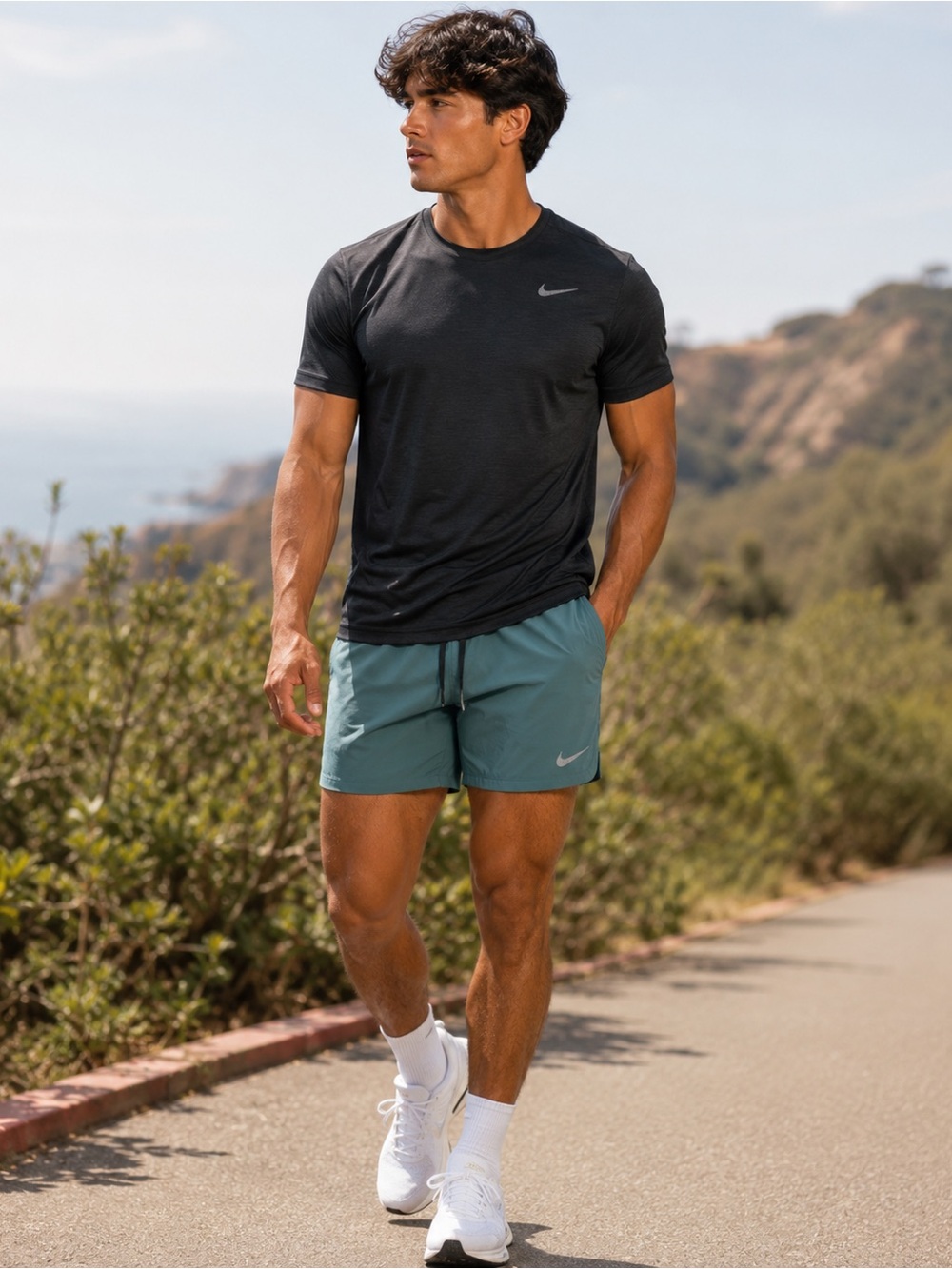 Nike Dri Fit Teal Athletic Running Shorts Mens Large